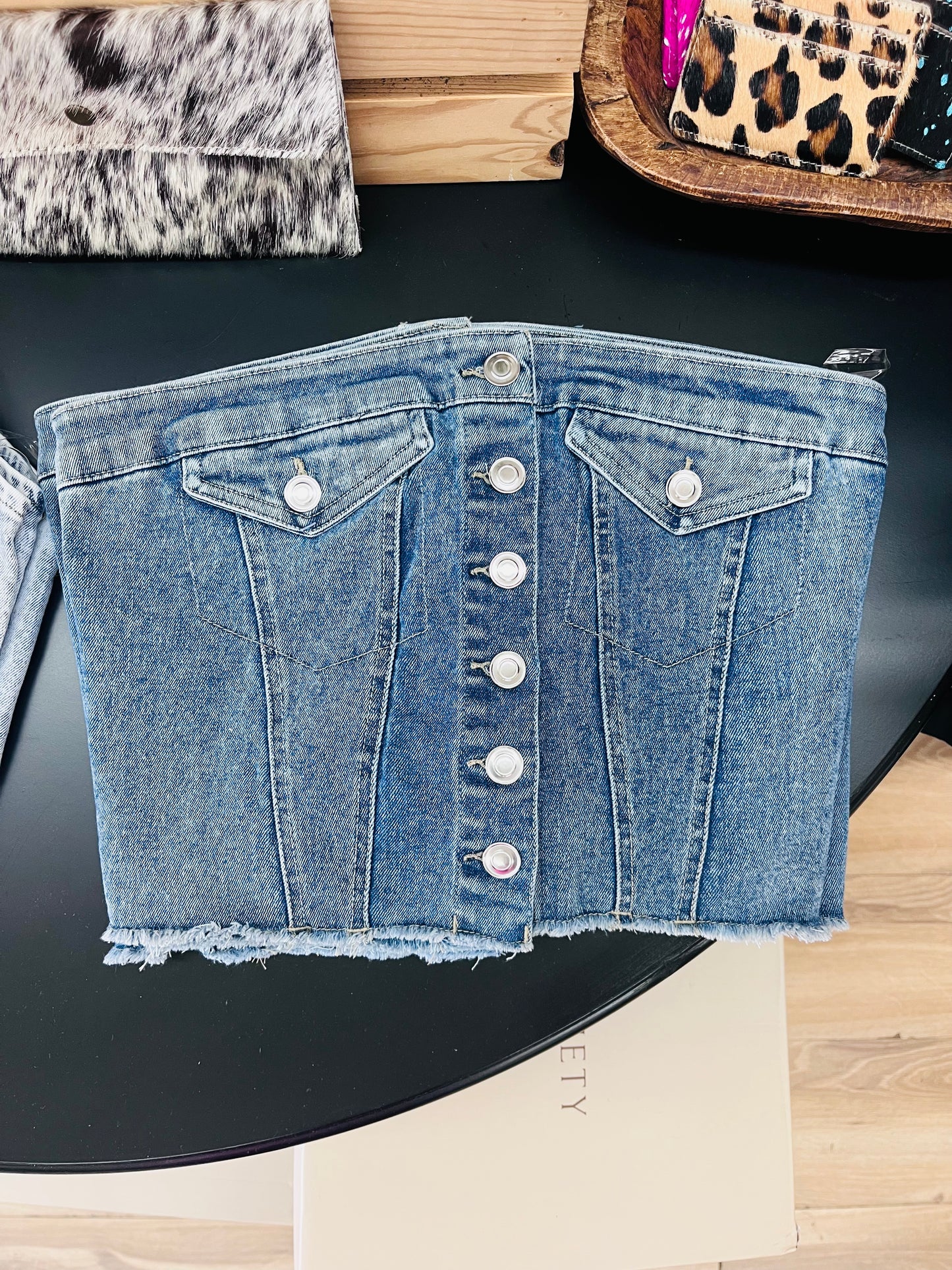 Danni Denim Button Top