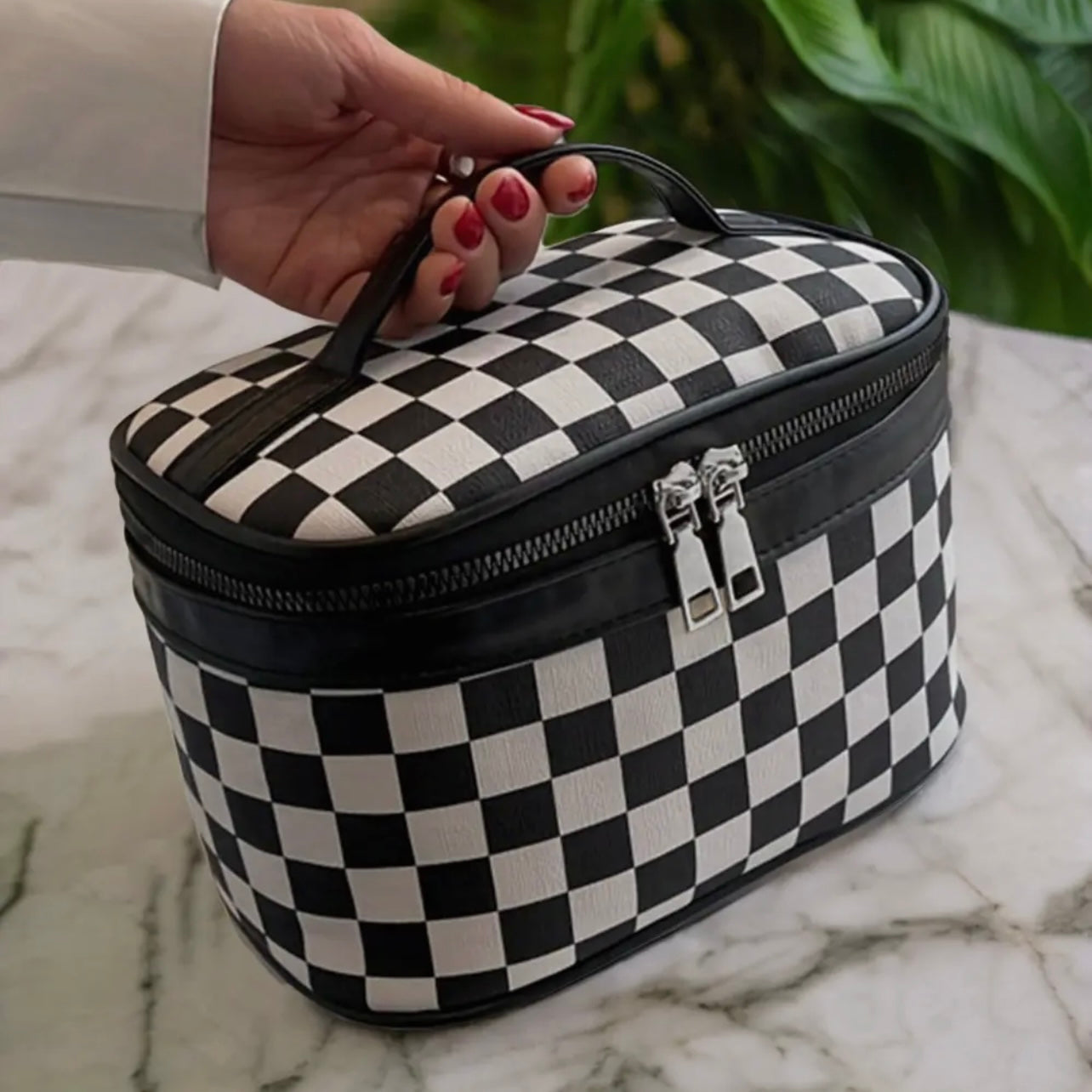 Small Checkered Makeup Bag