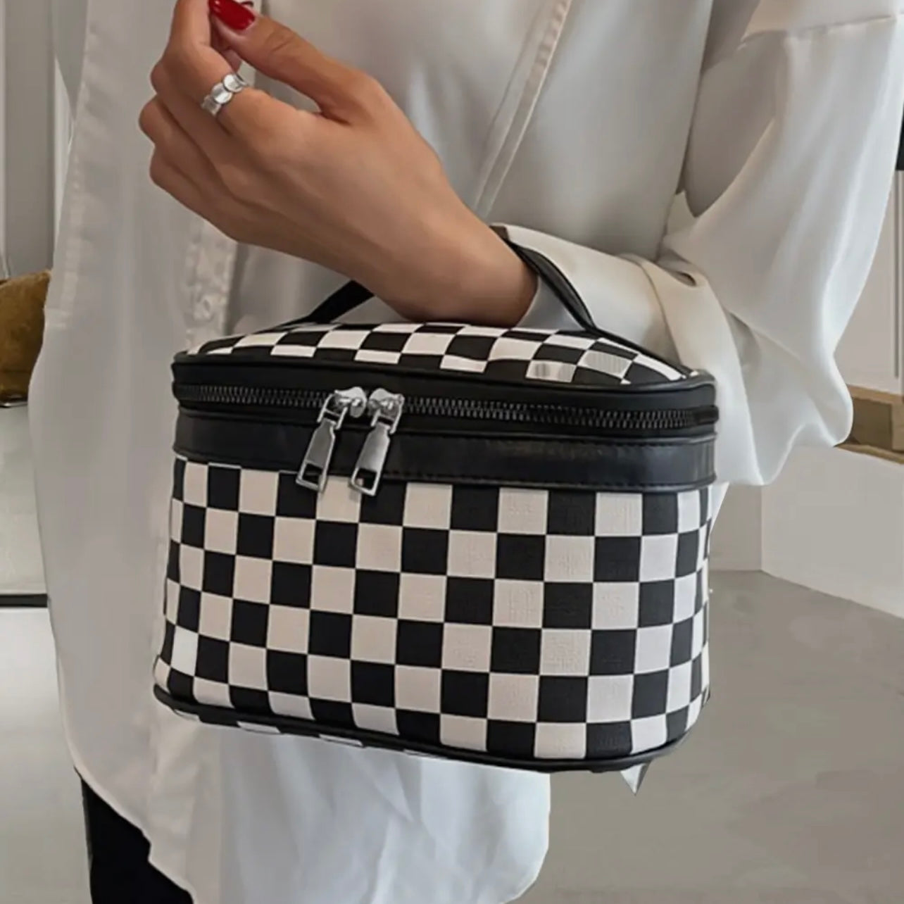 Small Checkered Makeup Bag
