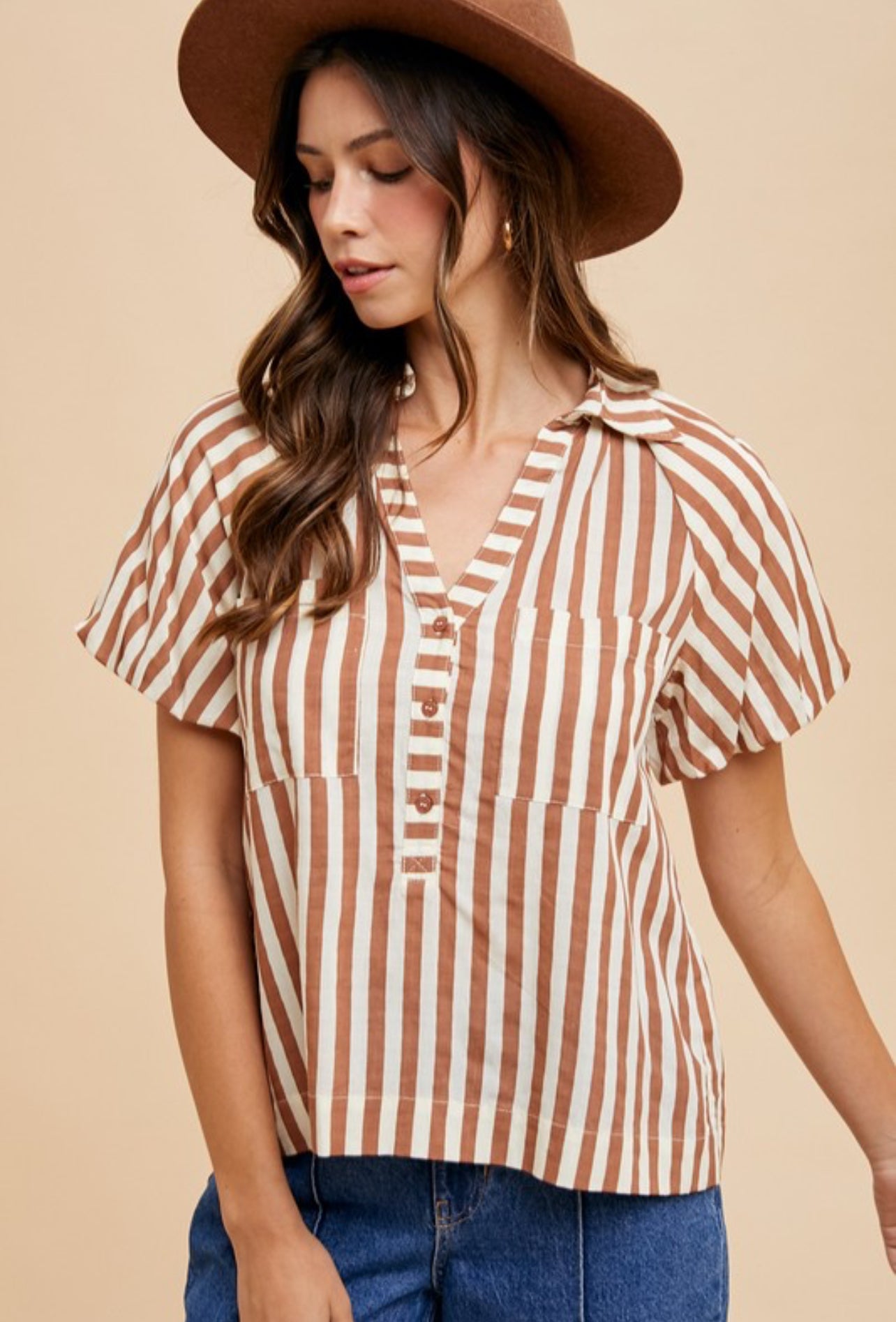 Western Fall Bubble Sleeve Top