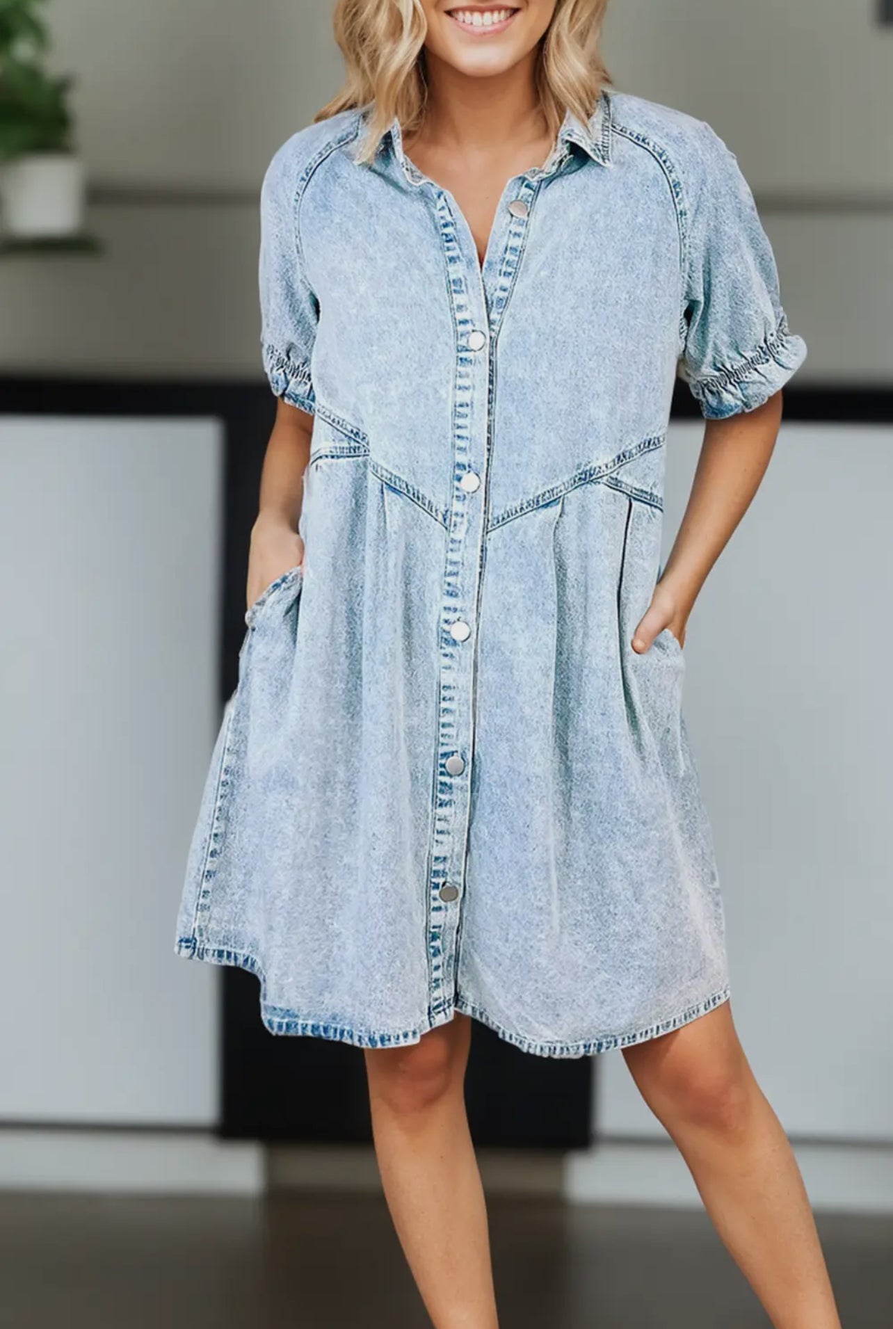 Bubble Sleeve Denim Dress