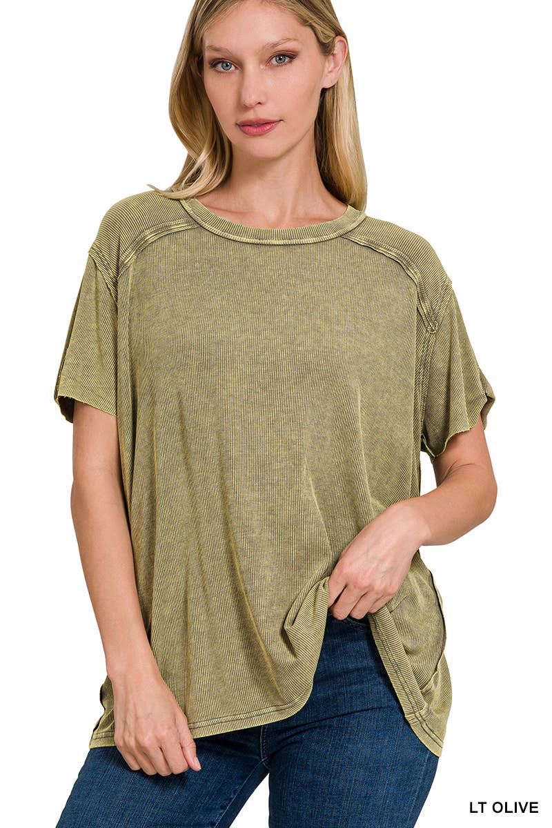 Washed Ribbed Short Sleeve
