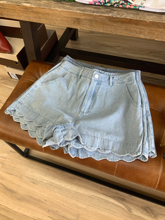 Denim Scallop Shorts