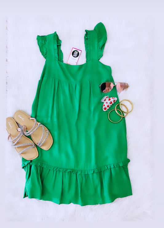 Linen Green Ruffle Dress