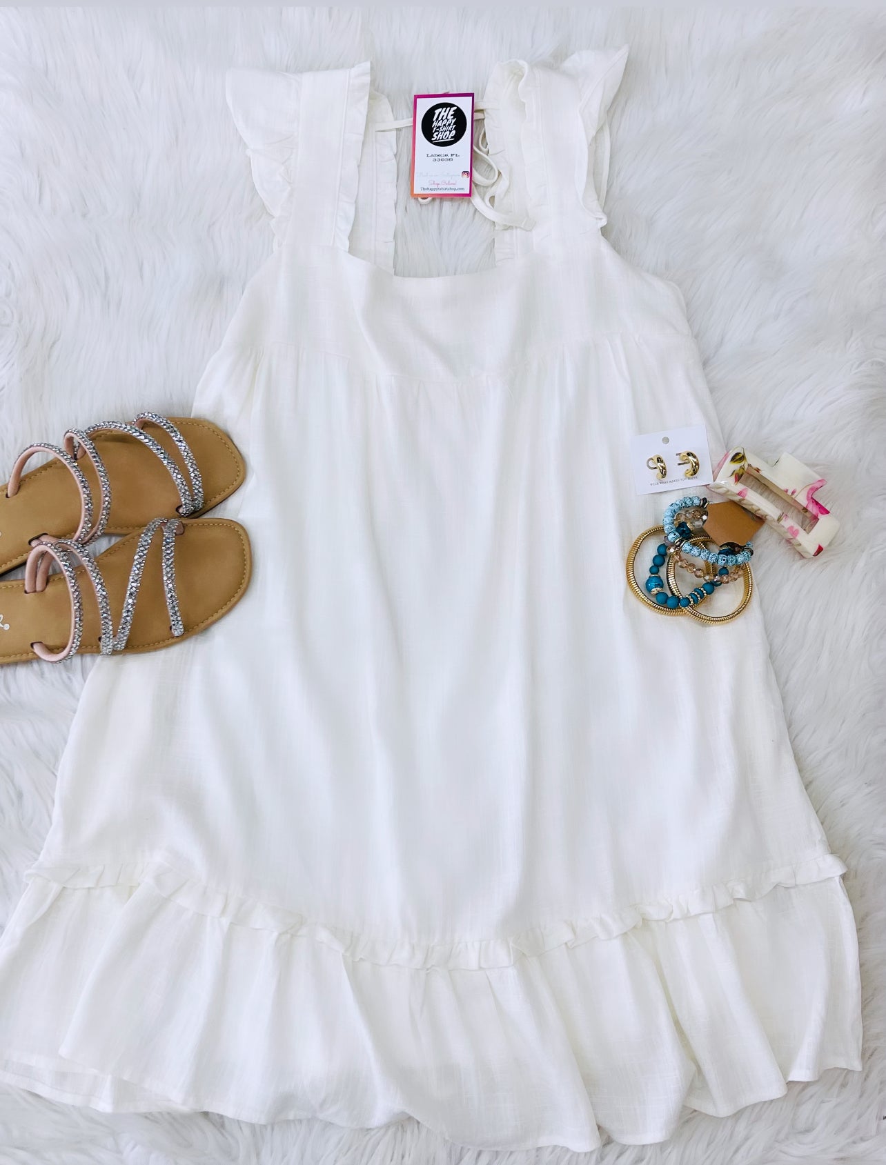 Linen White Ruffle Dress