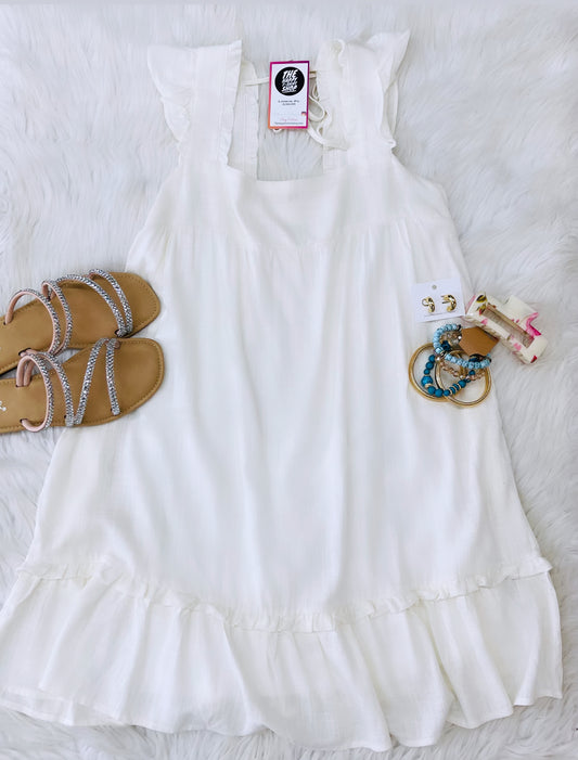 Linen White Ruffle Dress