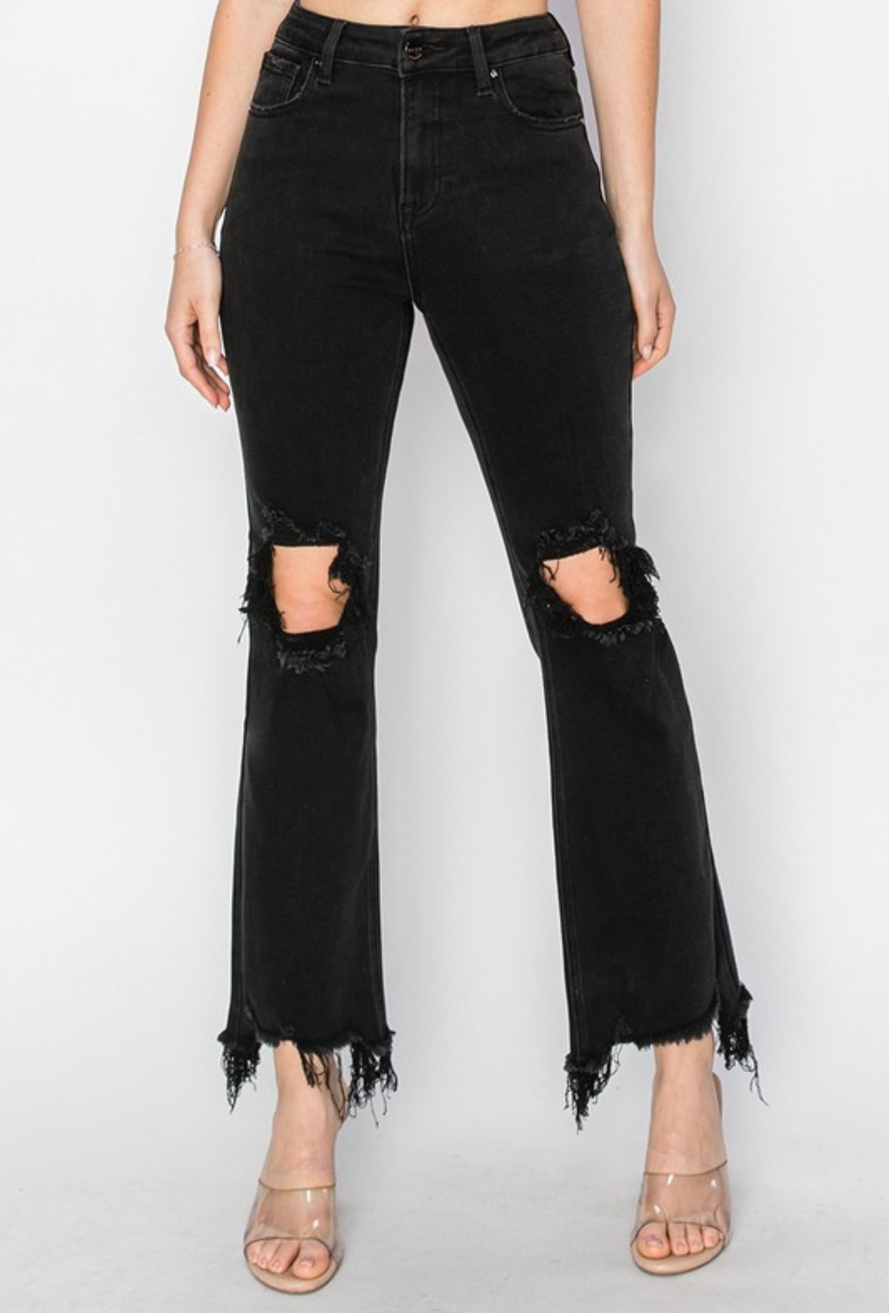 Black Cropped Ripped Jeans