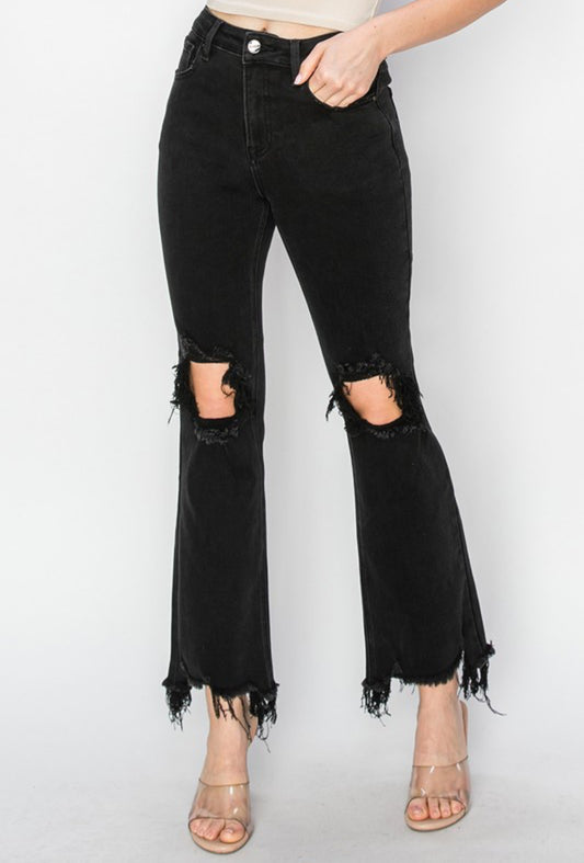 Black Cropped Ripped Jeans