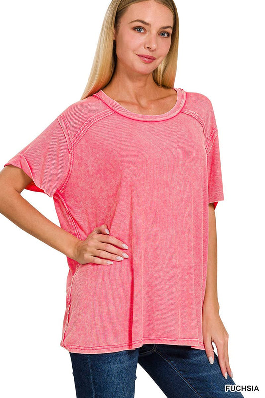 Washed Ribbed Short Sleeve