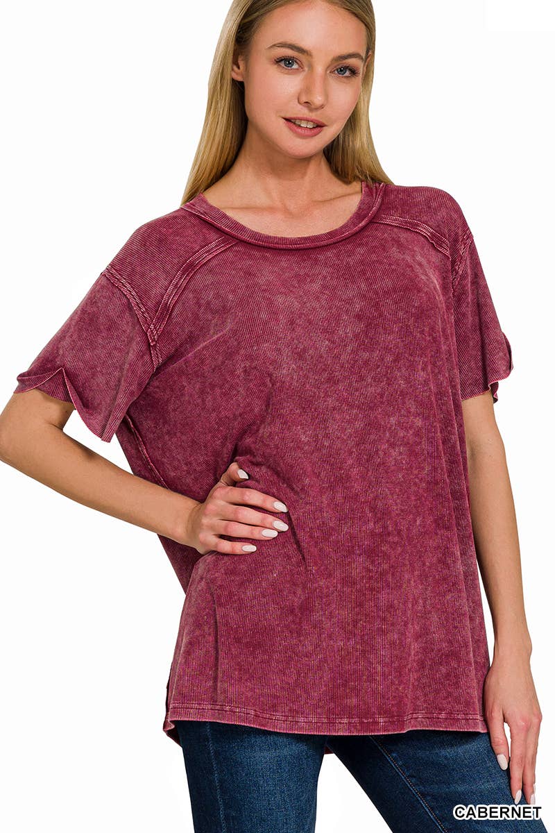 Washed Ribbed Short Sleeve